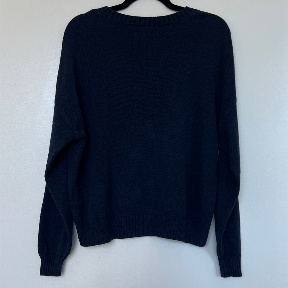 Women's Navy Blue Sweater with White Bow Design - Picture 2 of 3